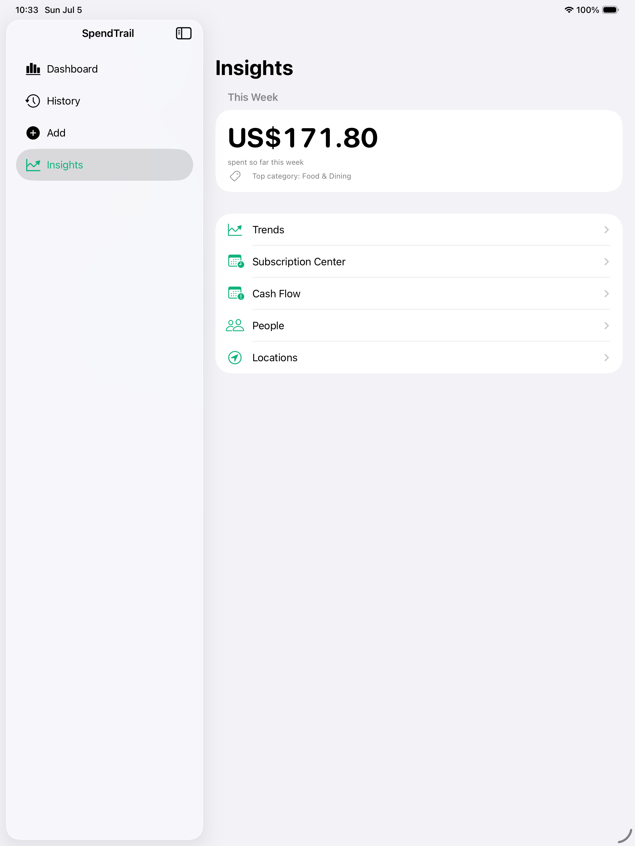 Insights hub on iPad