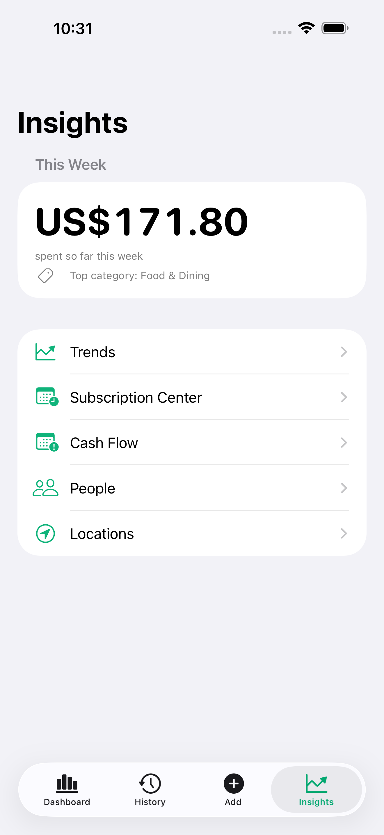 Insights hub screen